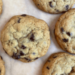 Delicious Sourdough Chocolate Chip Cookies Freshly Baked on Parchment Paper